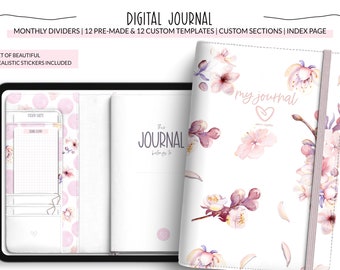 Digital Realistic Journal, Hyperlinked, Personal Diary, Goodnotes Noteshelf, use on iPad or tablet, Monthly Weekly Daily Notepaper templates