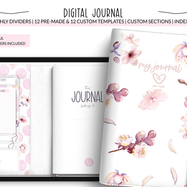 Digital Realistic Journal, Hyperlinked, Personal Diary, Goodnotes Noteshelf, use on iPad or tablet, Monthly Weekly Daily Notepaper templates