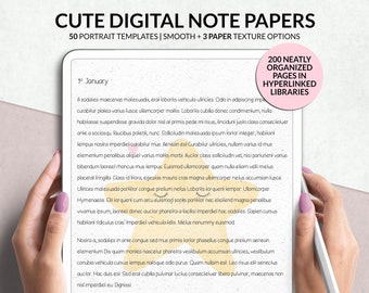 Modelli carini per quaderni digitali, carta per quaderni digitali, modelli per prendere appunti digitali con ritratto, modello di carta per appunti digitale Pagina per appunti