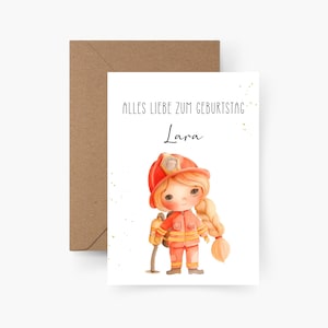 Biglietto di auguri di compleanno pompiere personalizzato con nome, biglietto di auguri di compleanno bambino, auguri di buon compleanno, compleanno di bambini, biglietto di auguri di compleanno ragazza