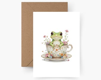 Card Spring Frog A6, Cartolina, Cartolina Mare di Fiori, Carta Strutturata, Motivo Biglietto d'Auguri, Motivo Cartolina, Primavera, Fiori