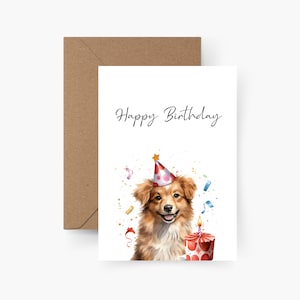 Geburtstagskarte Happy Birthday Hund A6, Aquarell, Hundebesitzer, Runder Geburtstag, Geburtstagsgruß, Postkarte, Hundeliebhaber, Süße Hunde