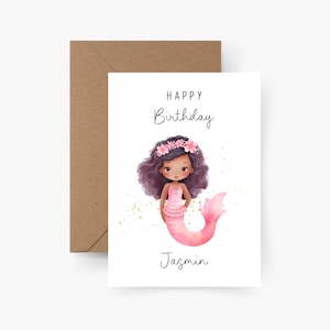 Carte d'anniversaire sirène personnalisée avec nom A6, carte anniversaire, Joyeux anniversaire, anniversaire enfant, carte de félicitations, carte de voeux
