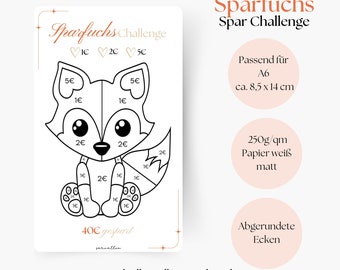 Sparfuchs, savings challenge, savings challenge, children's savings challenge, painting by numbers, A6, saving money with savings goals, monthly budget