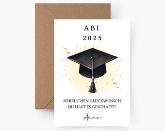 Abi Karte personalisierbar mit Name und Jahr, Abschluss, Schulabschluss, Prüfung, Geschenk, Glückwunschkarte, Abigeschenk, Abifeier