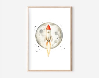 Rocket Poster A4, Poster Set, Space Poster, Rocket Mural, Children's Room Poster, Children's Room Mural, Astronaut