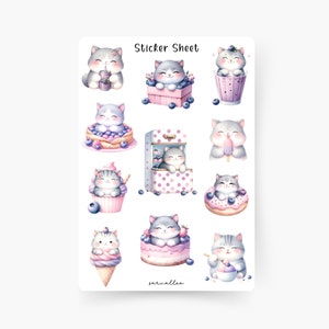 Blaubeer Katze Sticker Sheet, süße Katze, Kitties, Tiere, Kawaii, Blaubeeren, Babykatze