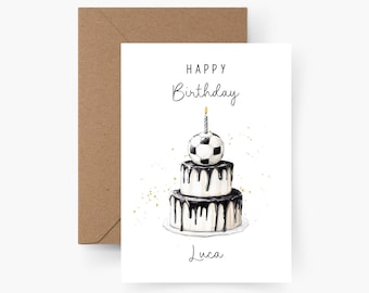 Birthday card football cake personalized with name A6, card birthday, Happy Birthday, children's birthday, congratulations card, greeting card