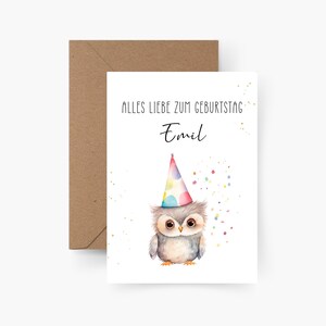 Geburtstagskarte Eule personalisiert mit Namen A6, Geburtstagskarte Kind, Happy Birthday, Kindergeburtstag, Geburtstagskarte Kind