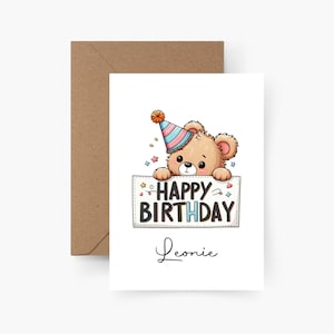 Geburtstagskarte personalisiert mit Namen A6, Geburtstagskarte Tier, Happy Birthday, Geburtstagskarte Kind, Kindergeburtstag, Bär