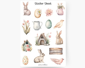 Ostern 2 Sticker Sheet,Frühling, Tulpen, Sommer, Ausflug, Blumen, Frühlingszeit, Osterhasen, Ostern, Osterdeko