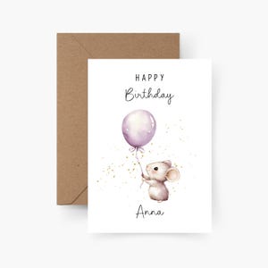 Carte d'anniversaire souris personnalisée avec nom A6, carte anniversaire, Joyeux anniversaire, anniversaire enfant, carte de félicitations, carte de voeux