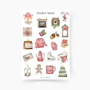 Winter Sticker Sheet, Christmas, Christmassy, Cookies, Fireplace, Snow, Ice Skates, Christmas Time, X-mas