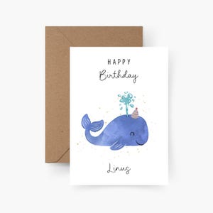 Verjaardagskaart walvis gepersonaliseerd met naam A6, verjaardagskaart, gefeliciteerd, kinderverjaardag, felicitatiekaart, wenskaart
