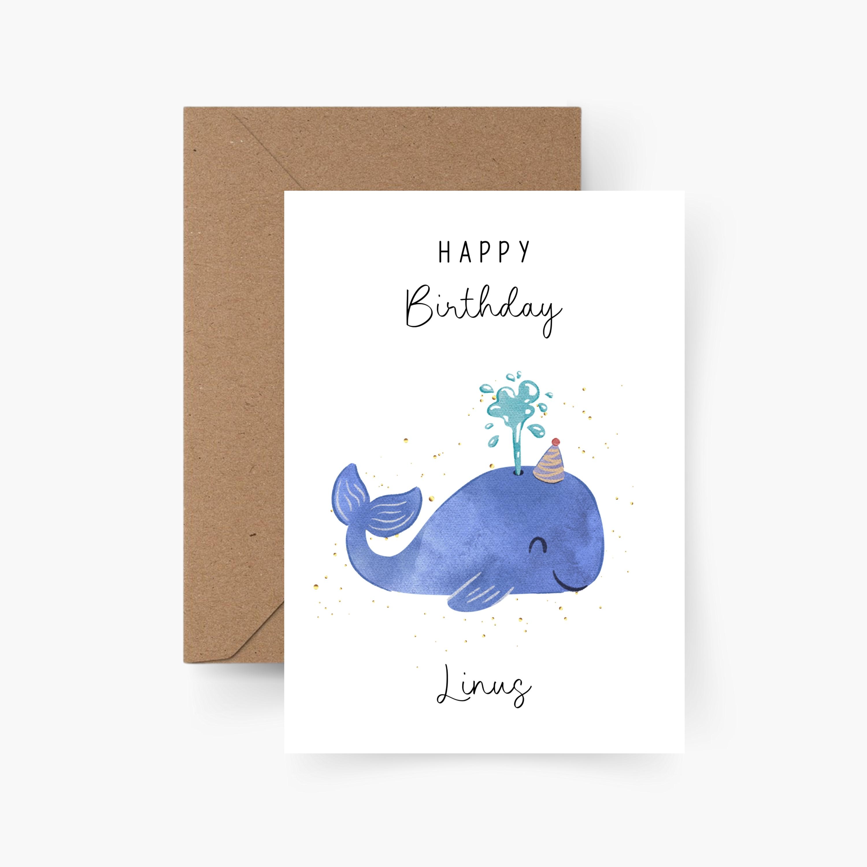 Wee Blue Coo Grußkarte – Minimalistischer Wal In Linienzeichnung, 17,5x12,5 Cm, 280 G/m², Mit Umschlag