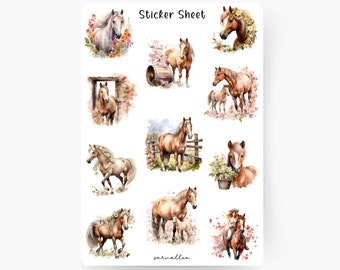 Frühlingspferde Sticker Sheet, Pferd, Pferdeliebe, Reiten, Pferdemädchen, Frühlingszeit, Frühling