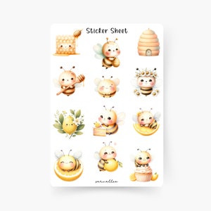 Süße Bienen Sticker Sheet, Frühling, Honig, Sommer, Ausflug, Blumen, Frühling Sticker, Bienchen, Honigbiene, Kawaii