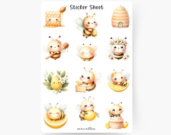 Cute Bees Sticker Sheet, Spring, Honey, Summer, Trip, Flowers, Spring Sticker, Bees, Honeybee, Kawaii