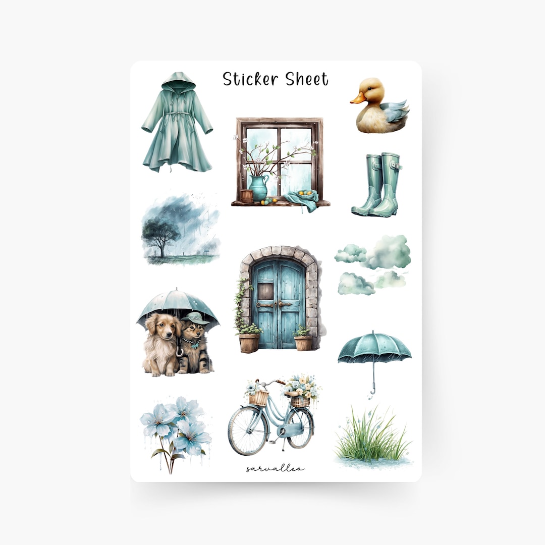 Rainy Spring Day Sticker Sheet, Spring, Rainy Season, Summer, Trip ...