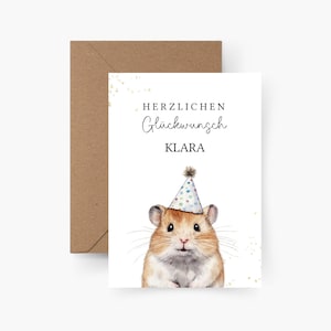 Geburtstagskarte Hamster personalisiert mit Namen A6, Geburtstagskarte Kind, Happy Birthday, Kindergeburtstag, Geburtstagskarte Kind