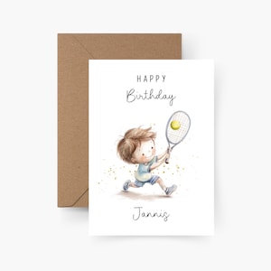 Carte d'anniversaire joueur de tennis personnalisée avec nom A6, carte anniversaire, Joyeux anniversaire, anniversaire enfant, carte de félicitations, carte de voeux