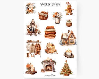 Cozy Christmas Time Sticker Sheet, Christmas, Christmassy, cookies, snow, snowman, Christmas time, X-mas