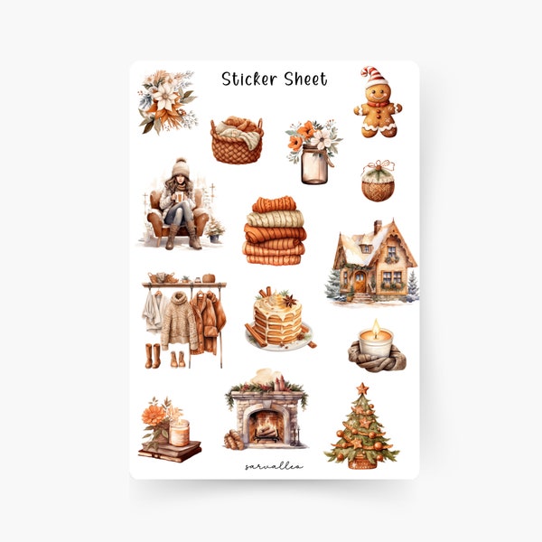 Cozy Christmas Time Sticker Sheet, Sticker Weihnachten, Journal Sticker, Sticker Set, Weihnachtlich, Kekse, Schnee, Schneemann