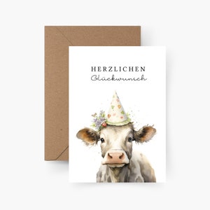 Geburtstagskarte Happy Birthday Kuh A6, Aquarell, Strukturpapier, Happy Birthday, Runder Geburtstag, Geburtstagsgruß, Postkarte