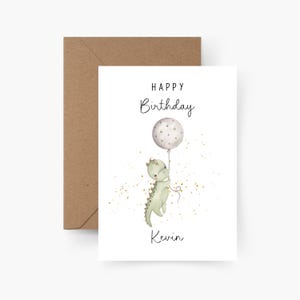 Geburtstagskarte Dino Ballon personalisiert mit Namen A6, Karte Geburtstag, Happy Birthday, Kindergeburtstag, Glückwunschkarte, Grußkarte