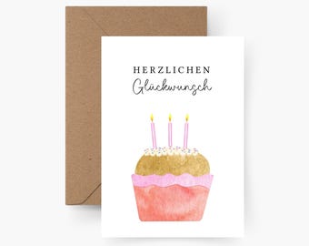Birthday card Congratulations A6, watercolor, textured paper, Happy Birthday, round birthday, birthday greeting, postcard