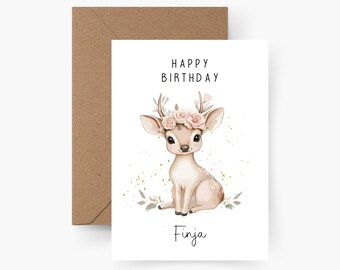 Personalized deer birthday card with name, A6 size, birthday card, Happy Birthday, children's birthday, greeting card