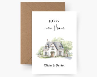 Tarjeta de inauguración personalizada, tarjeta de mudanza, acuarela, papel texturizado, postal, Feliz nuevo hogar, regalo de inauguración, fiesta de inauguración