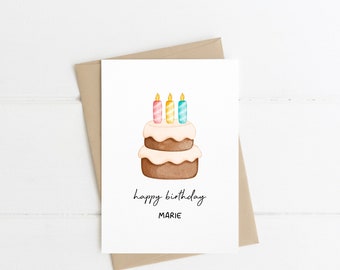 Geburtstagskarte personalisiert mit Namen A6, Aquarell, Strukturpapier, Happy Birthday, Runder Geburtstag, Geburtstagsgruß, Postkarte