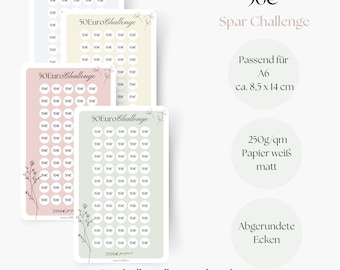 50 Euro Challenge, Savings Challenge, Savings Challenge, Saving with Challenges, A6 Planner Inserts, Saving Money with Savings Goals, Monthly Budget
