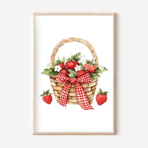 Póster de fresas A4, conjunto de pósteres, póster de cesta de fresas, arte mural de frutas, póster para el hogar, arte mural