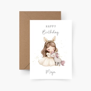 Verjaardagskaart meisje & eenhoorn gepersonaliseerd met naam A6, verjaardagskaart, Gefeliciteerd, kinderverjaardag, wenskaart,