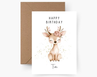 Personalized deer birthday card with name, A6 size, birthday card, Happy Birthday, children's birthday, greeting card
