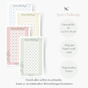 5 Euro Challenge, Spar Challenge, Sparchallenge, Sparen mit Challenges, A6 Planer Einlagen, Geld Sparen mit Sparzielen, Monatsbudget