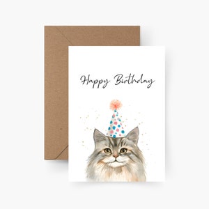 Geburtstagskarte Happy Birthday Katze A6, Aquarell, Strukturpapier, Happy Birthday, Runder Geburtstag, Geburtstagsgruß, Postkarte