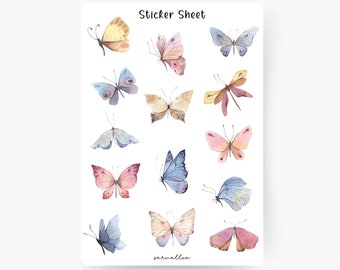 Butterfly Sticker Sheet, Animals, Butterflies, Spring, Summer, Nature, Garden