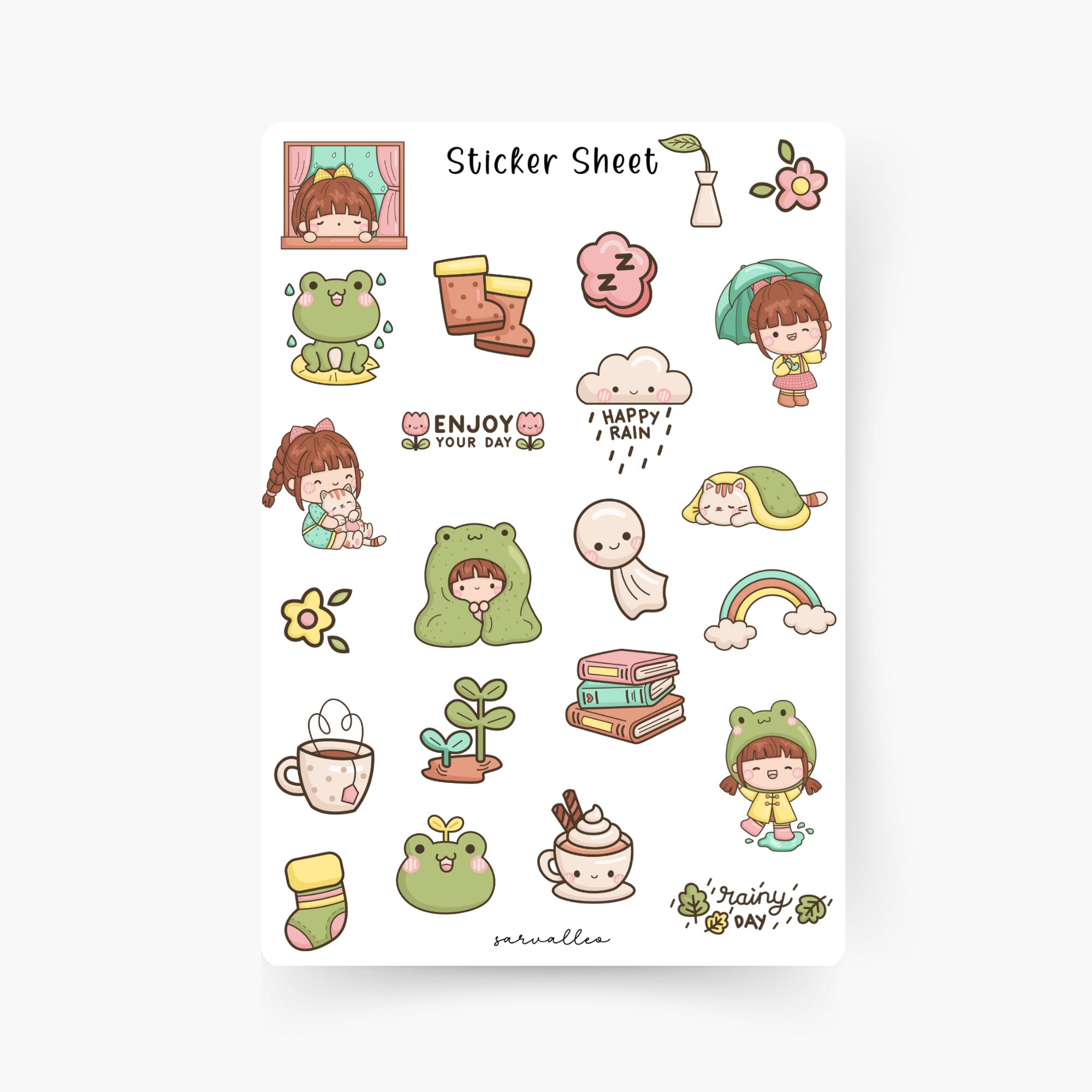 Rainy Girl Sticker Sheet, Chibi, Kawaii, Autumnal, Frog, Fireplace, Hygge,  Apple, Rain - Etsy, image size:2000x2000
