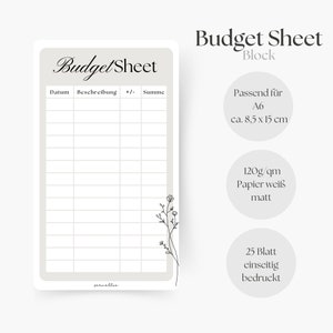 Budget Sheet Block, Budget Sheet, Budget Tracker, printed on one side, savings challenge, savings challenge, A6 planner inserts, monthly budget