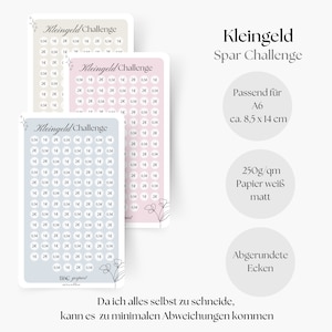 Kleingeld Challenge, Spar Challenge, Sparchallenge, Sparen mit Challenges, A6 Planer Einlagen, Geld Sparen mit Sparzielen, Monatsbudget