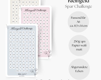 Small change challenge, savings challenge, saving challenge, saving with challenges, A6 planner inserts, saving money with savings goals, monthly budget