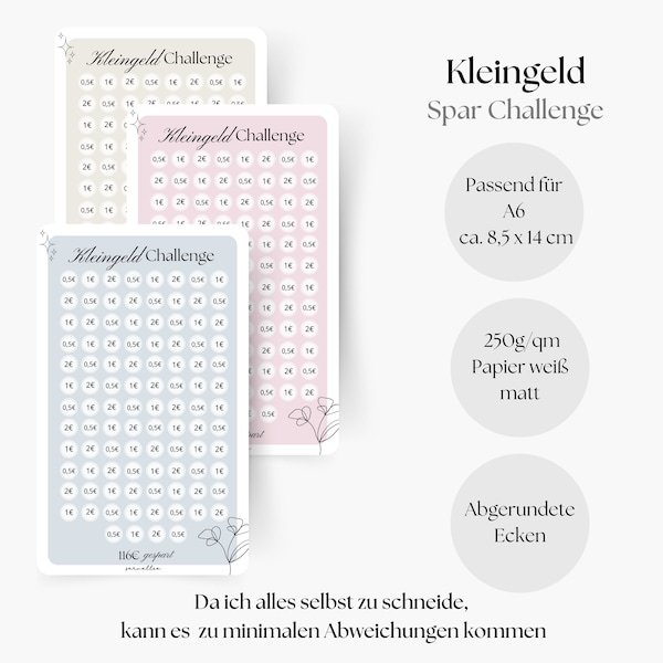 Kleingeld Challenge, Spar Challenge, Sparchallenge, Sparen mit Challenges, A6 Planer Einlagen, Geld Sparen mit Sparzielen, Monatsbudget