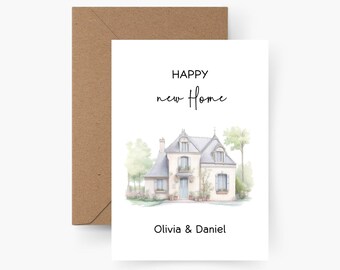 Tarjeta de inauguración personalizada, tarjeta de mudanza, acuarela, papel texturizado, postal, Feliz nuevo hogar, regalo de inauguración, fiesta de inauguración