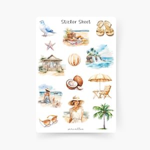 Strandvakantie stickervel, vakantie, reisdagboek, zomer, reis, stedentrip, strand, zee, strand