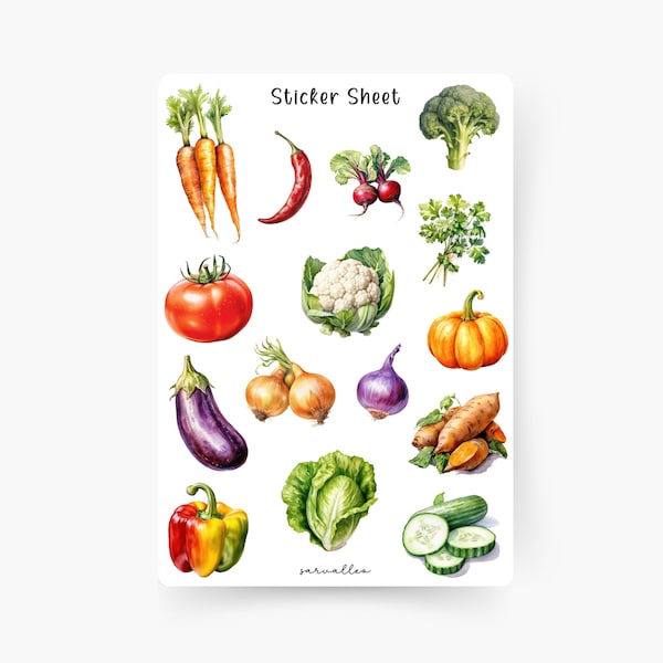 Gemüse Sticker Sheet, vegan, Vegetarisch, Backen, Sommer, Garten, Salat, Picknick, Gemüse, Süßkartoffel, Kürbis