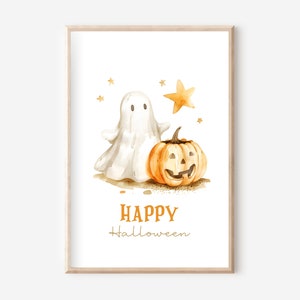 Póster de feliz Halloween A4, juego de pósteres, póster de fantasmas, cuadro de pared, póster de otoño, cuadro de pared de Halloween, decoración de otoño, póster para habitación de niños, calabaza