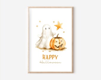 Happy Halloween Poster A4, Poster Set, Ghost Poster, Wall Picture, Autumn Poster, Halloween Wall Picture, Autumn Decoration, Children's Room Poster, Pumpkin